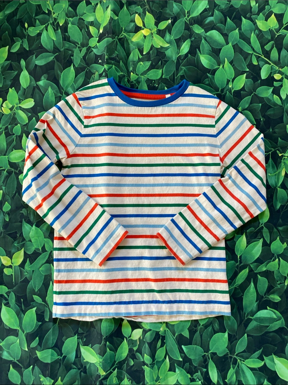 Kids Long-Sleeve Striped Tee - White with Red, Blue & Green Stripes